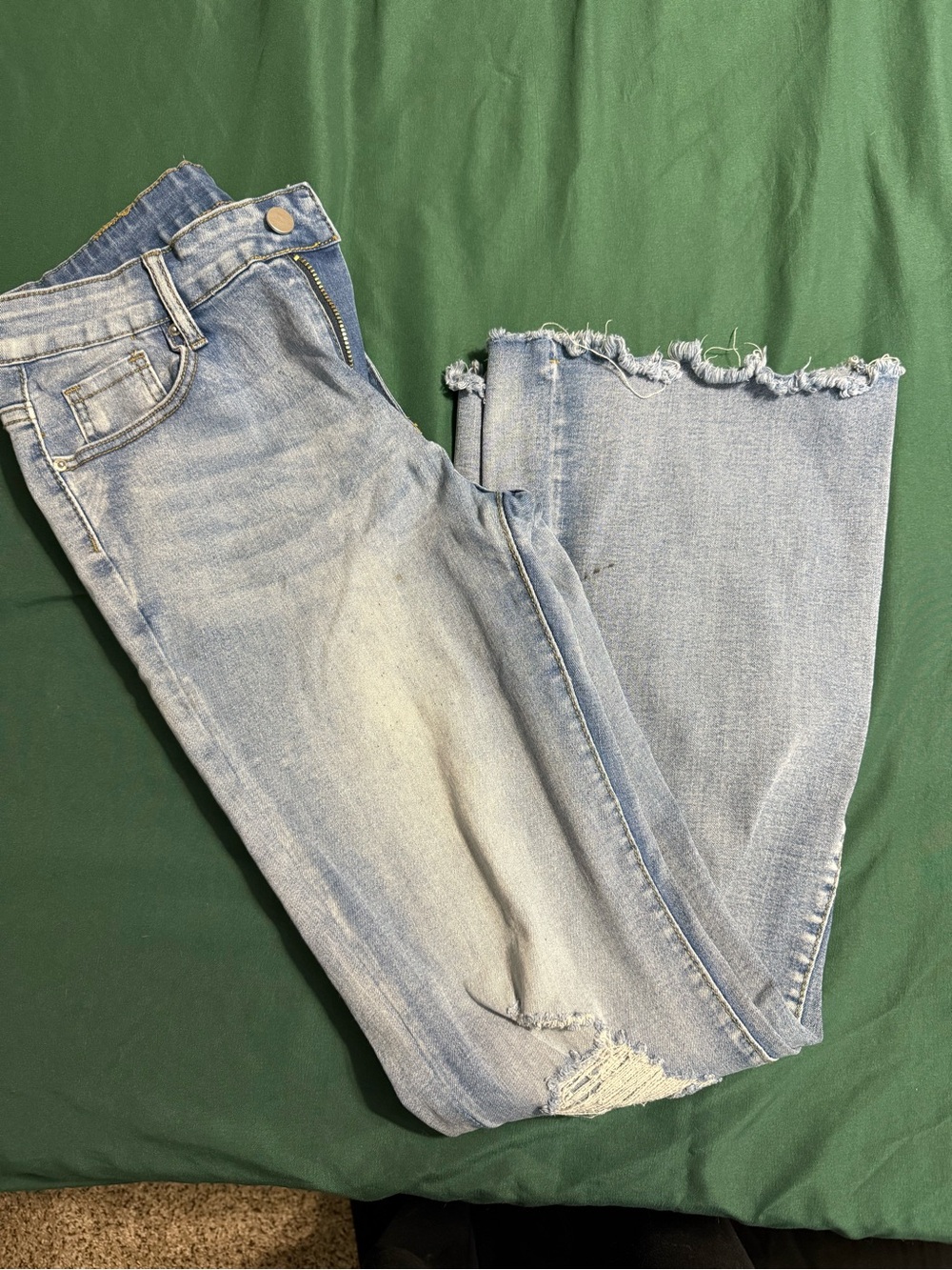 SHEIN Light Blue Frayed Hem Wide-Leg Jeans